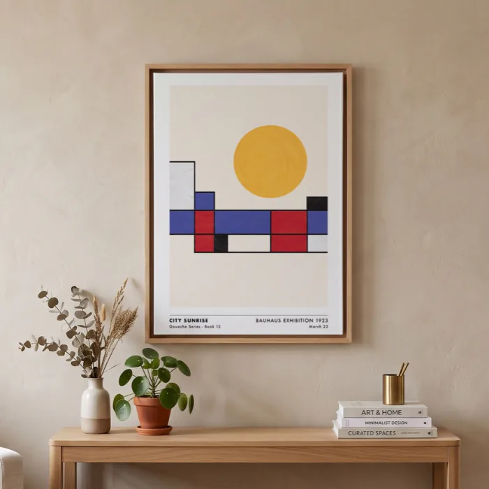 City Sunrise in a floating natural oak frame